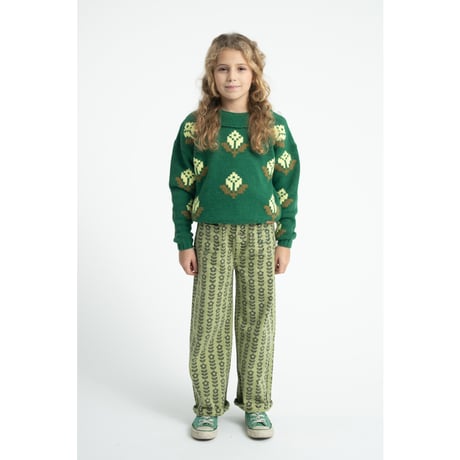 【piupiuchick】 TROUSERS GREEN WITH BLACK FLOWERS（サイズ4Y～10Y）