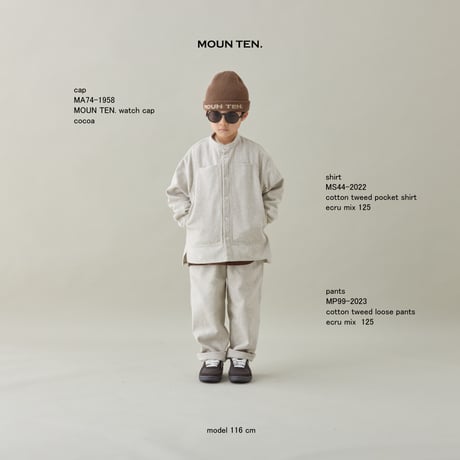 【MOUN TEN.】　cotton tweed pocket shirt　(ecru mix/サイズ125・140）