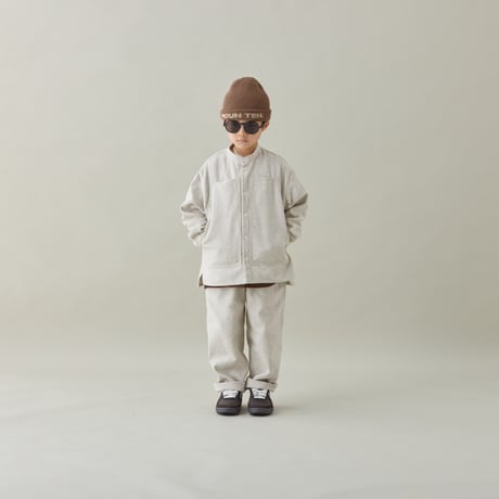【MOUN TEN.】　cotton tweed pocket shirt　(ecru mix/サイズ125・140）