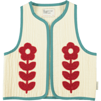 【piupiuchick】  WAISTCOAT ECRU WITH ENBROIDERED RED FLOWERS　（サイズ24M、４Y、6Y)