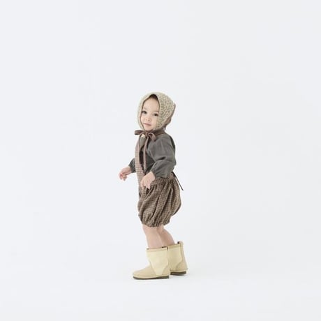 （予約販売）【eLfinFolk】  Country Check Baby Salopette(ブラウン/サイズ80・90）