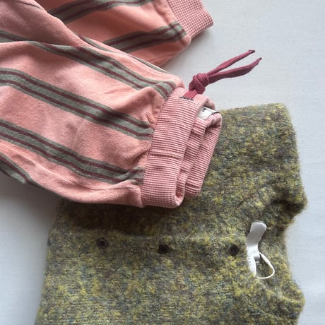 【piupiuchick】 BABY JOGGING PANTS LIGHT PINK  WITH DOUBLE STRIPES（サイズ12M、24M)