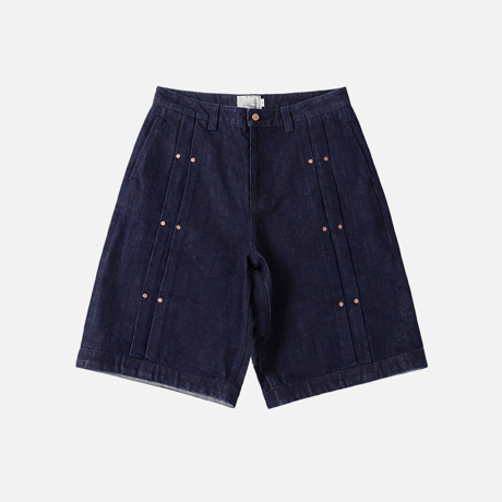 DIME PLEATED BAGGY DENIM SHORTS INDIGO