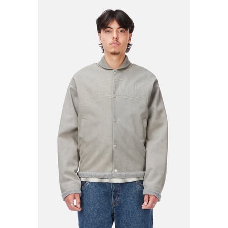 DIME FAUX SUEDE VARSITY JACKET GRAY