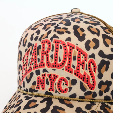 HARDIES NYC RHINESTONE PRE CURVE TRUCKER HAT LEOPARD RED