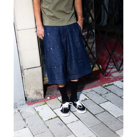 DIME PLEATED BAGGY DENIM SHORTS INDIGO