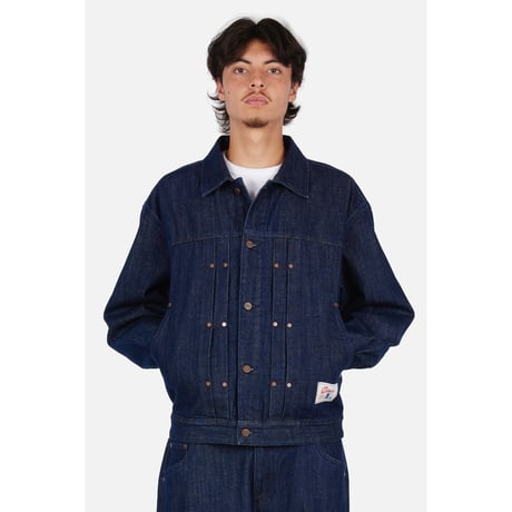 DIME PLEATED DENIM JACKET INDIGO
