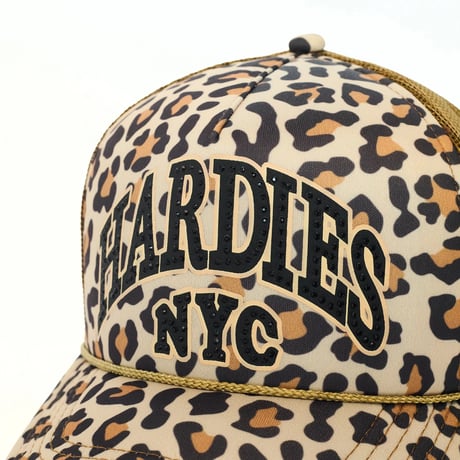 HARDIES NYC RHINESTONE PRE CURVE TRUCKER HAT LEOPARD BLACK
