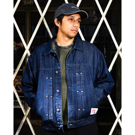 DIME PLEATED DENIM JACKET INDIGO