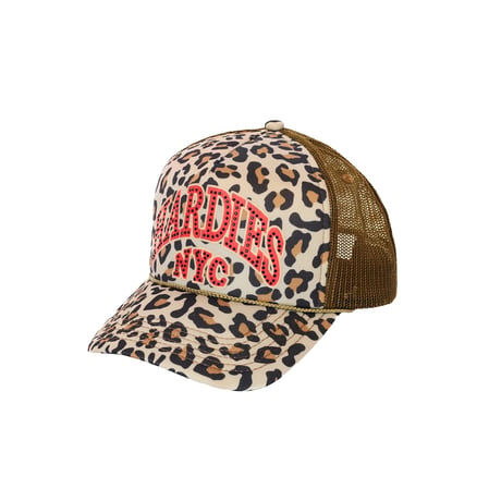HARDIES NYC RHINESTONE PRE CURVE TRUCKER HAT LEOPARD RED