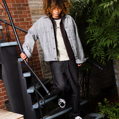 DIME PLEATED DENIM JACKET REVERSED INDIGO