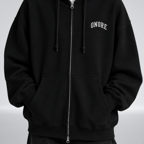 ONORE■ / "ONR" Zip Up Sweat Hoodie / BLACK