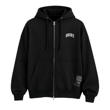 ONORE■ / "ONR" Zip Up Sweat Hoodie / BLACK