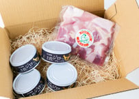 肉を足して楽しむ「追いジロー」｜アヒージョ缶詰4缶＋カット肉200g［冷蔵］