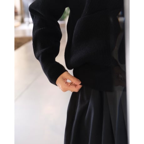BATONER  SOLID WOOL RIB POLO CARDIGAN