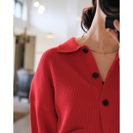 BATONER  SOLID WOOL RIB POLO CARDIGAN