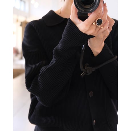 BATONER  SOLID WOOL RIB POLO CARDIGAN