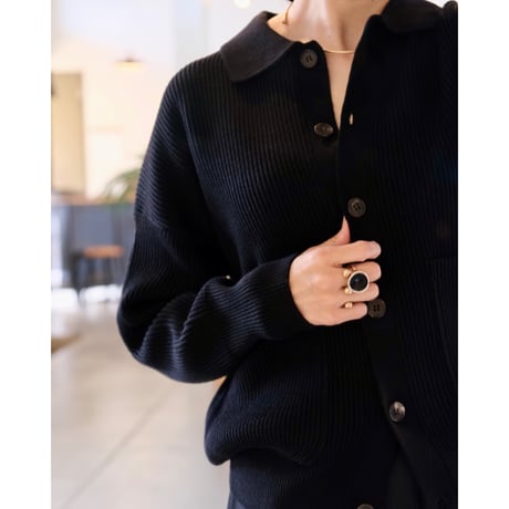 BATONER  SOLID WOOL RIB POLO CARDIGAN