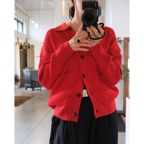 BATONER  SOLID WOOL RIB POLO CARDIGAN