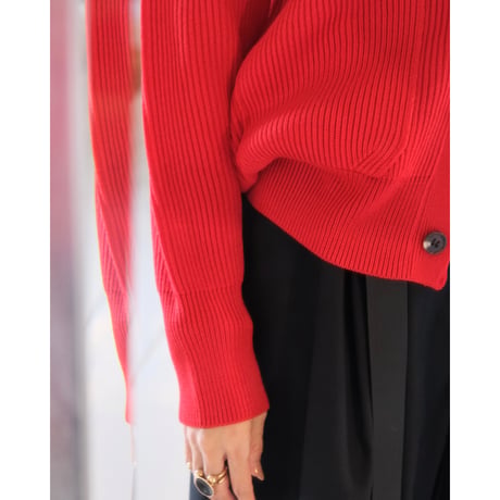 BATONER  SOLID WOOL RIB POLO CARDIGAN