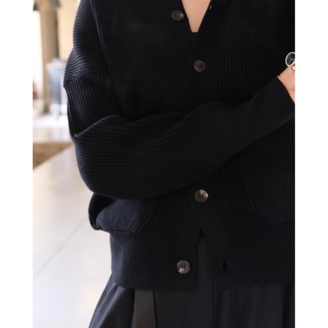 BATONER  SOLID WOOL RIB POLO CARDIGAN