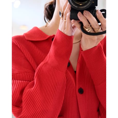BATONER  SOLID WOOL RIB POLO CARDIGAN