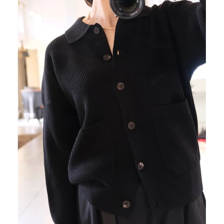 BATONER  SOLID WOOL RIB POLO CARDIGAN