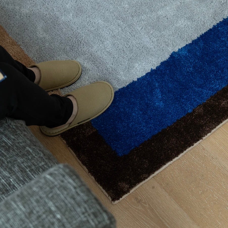 FRAME BLOCK HOOK RUG / BROWN , GRAY / 100×140cm