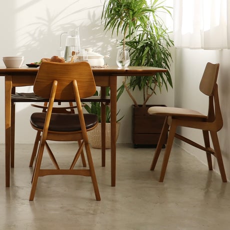 WOOD DINING CHAIR / NATURAL , BROWN / 洗練された曲線が美しいヴィンテージテイストのダイニングチェア