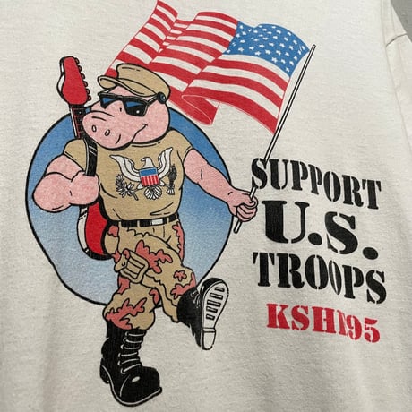 90s　FRUIT OF THE LOOM　S/S T シャツ　ミリタリーT　USA製　Size M　湾岸戦争　KSHE95　チョコチップ　(S5914)