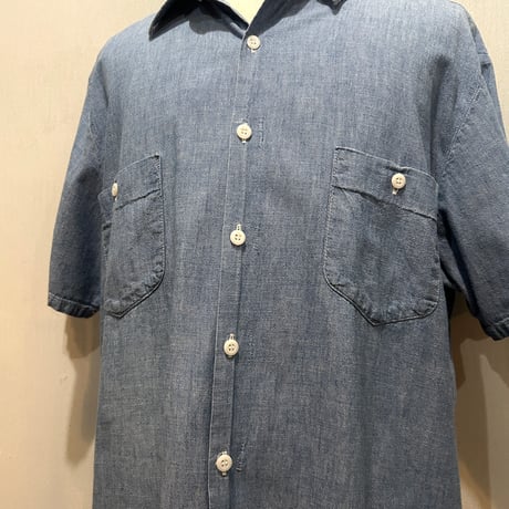 80s　OSHKOSH　S/S CHAMBRAY SHIRT　USA製　Size L　シャンブレーシャツ　ワークシャツ　オシュコシュ　(S5931)