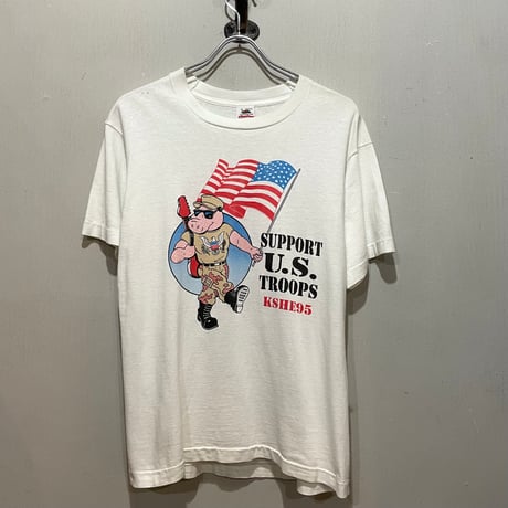 90s　FRUIT OF THE LOOM　S/S T シャツ　ミリタリーT　USA製　Size M　湾岸戦争　KSHE95　チョコチップ　(S5914)
