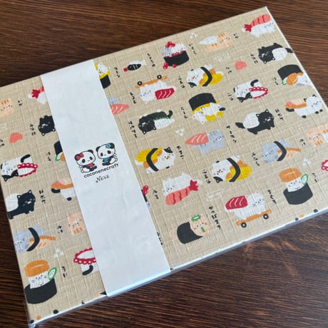 【即日発送】B5見開き御朱印帳 お寿司ねこ〜🐱 24山 きなり和紙 バンド付き