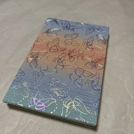 【新商品】蝶々🦋ホログラム　通常御朱印帳　サンセットブルー　きなり和紙　24山　バンドつき
