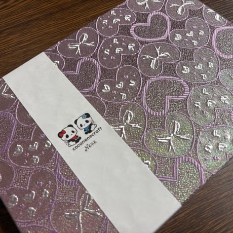 【即日発送】キラキラハートシリーズパープル💜 B5見開き御朱印帳  24山   きなり和紙  バンド付き