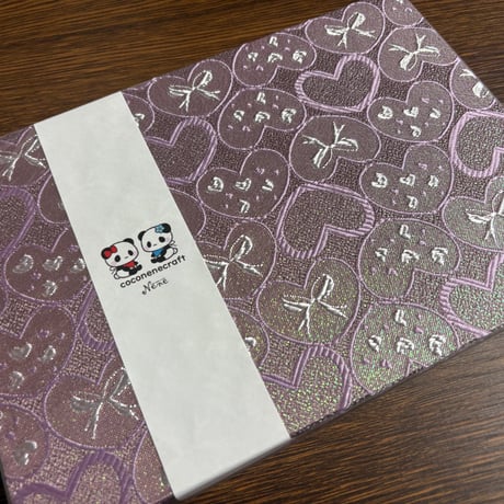 【即日発送】キラキラハートシリーズパープル💜 B5見開き御朱印帳  24山   きなり和紙  バンド付き