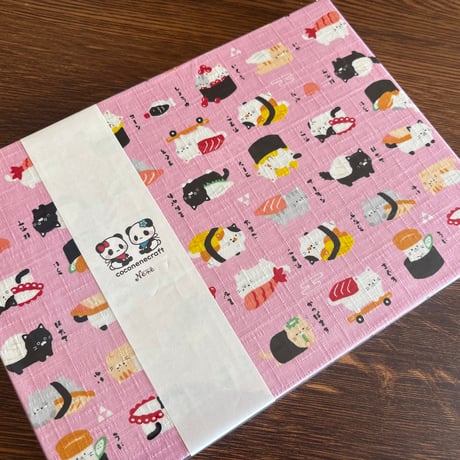 【即日発送】B5見開き御朱印帳 お寿司ねこ〜🐱 24山 きなり和紙 バンド付き
