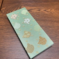 猫ちゃんシルエット　ミント🟢🐱　お結び帳　縦18×横8センチ　24 山