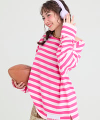 ニットボーダーシャツ〈チェリーピンク×ペールピンク〉