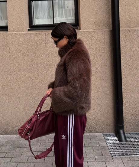 faux fur cropped coat brown