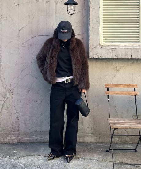 faux fur cropped coat brown