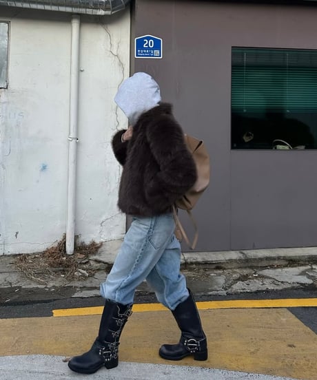 faux fur cropped coat brown