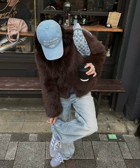 faux fur cropped coat brown
