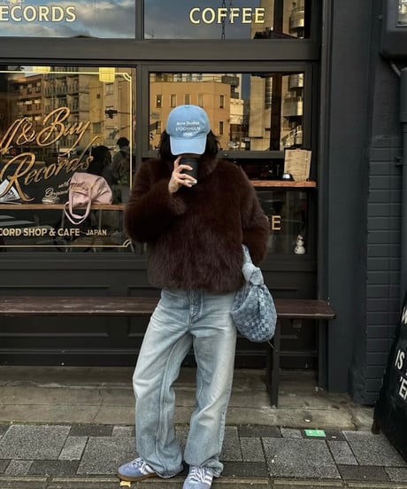faux fur cropped coat brown