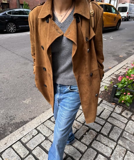 suede trench coat brown