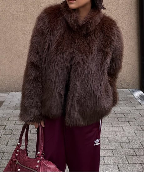 faux fur cropped coat brown