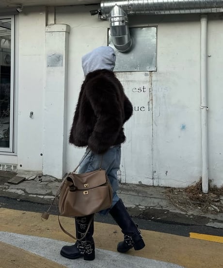 faux fur cropped coat brown