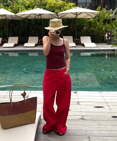 casual light pants(white,red)