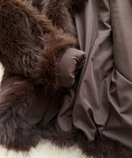 faux fur cropped coat brown