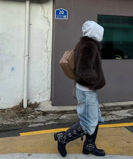 faux fur cropped coat brown